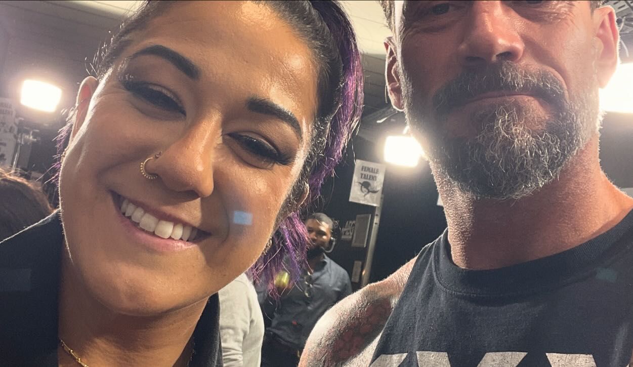 CM Punk with Bayley backstage at WWE Bash in Berlin at Uber Arena in Friedrichshain, Berlin, Germany on August 31, 2024.