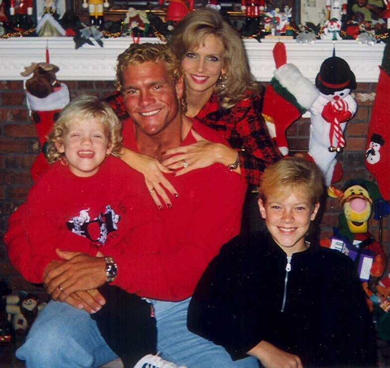 Professional wrestler Sid Eudy (aka Sid Justice, Sid Vicious and Sycho Sid) celebrating Christmas with his wife, Sabrina Paige Estes Eudy, and their sons Frank and Gunnar.